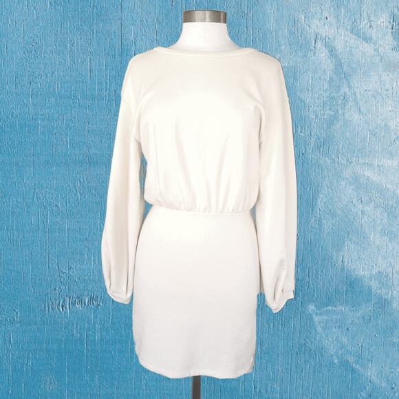 NWT LOVERS & FRIENDS Ada Cutout French Terrry Mini Dress Size Small Ivory - Picture 4 of 14